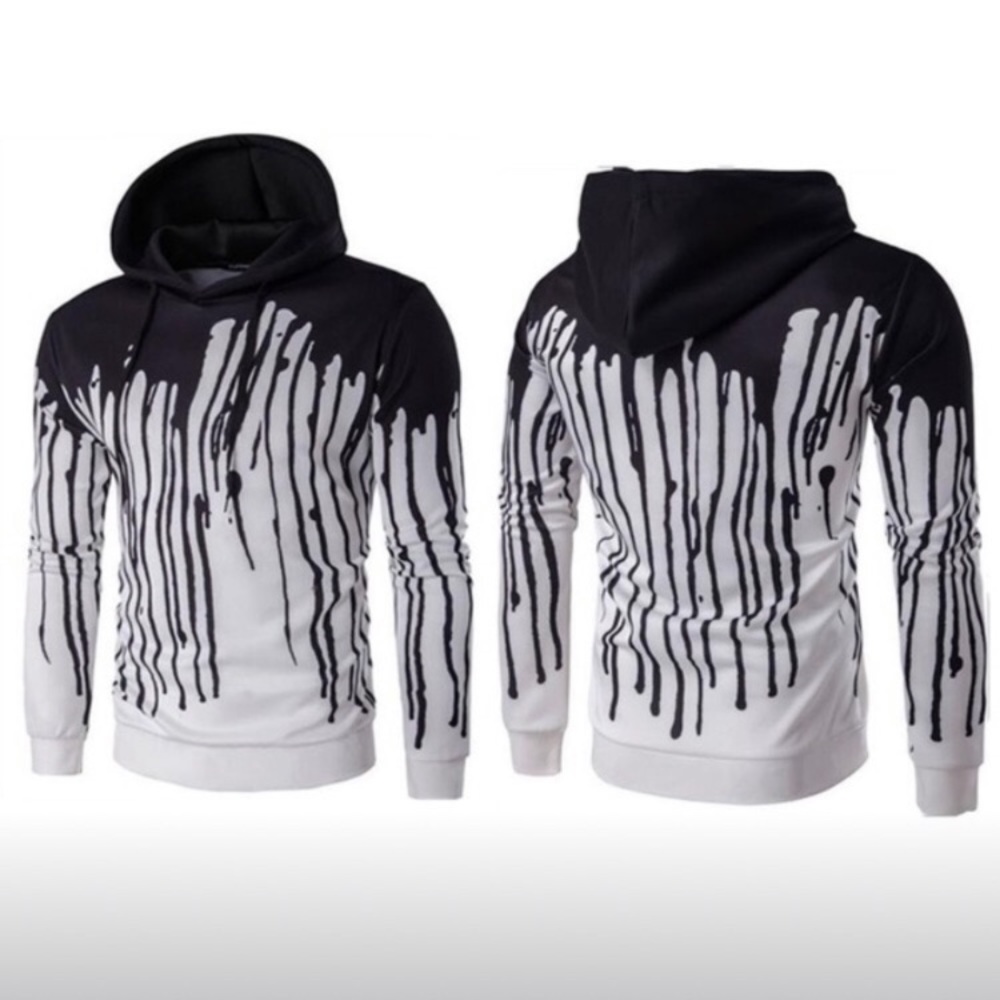 Men’s slim fit pull over hoodie ink print graphic
